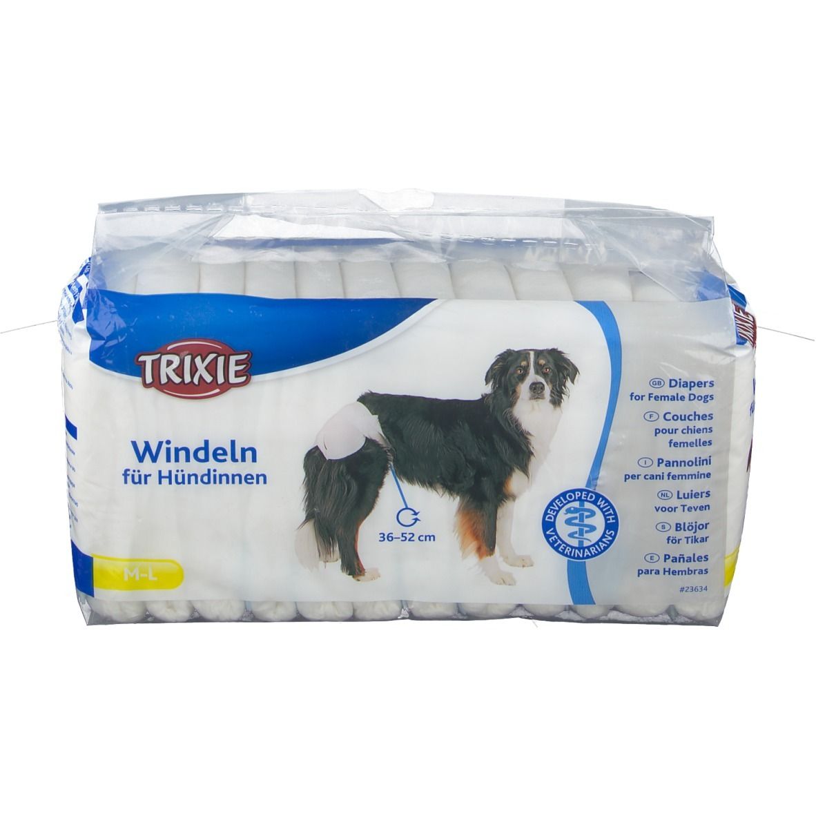 Paquet de couches pour chiennes. Marque Trixie. Chien avec couche. Tour de taille 36-52 cm. 12 pièces.