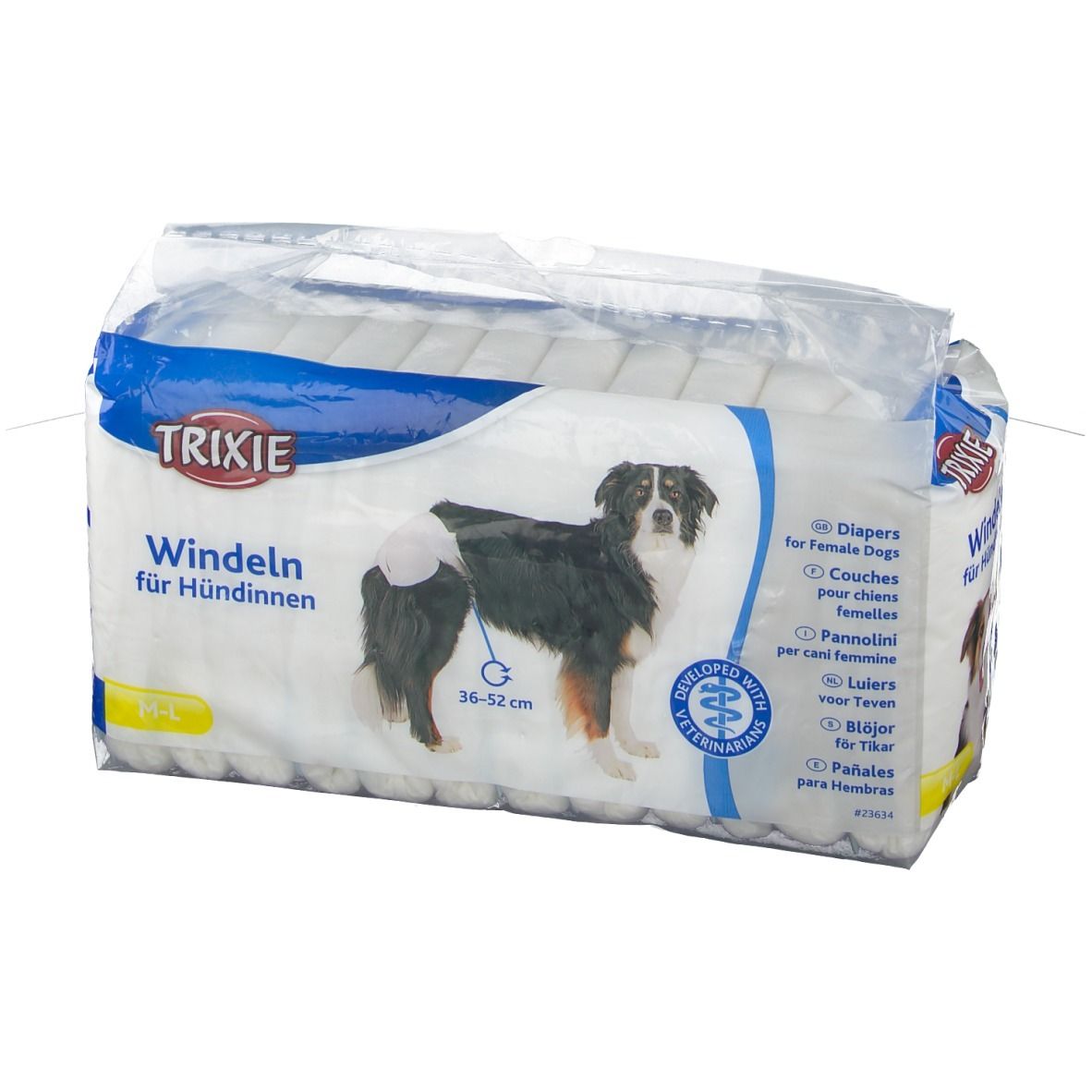 Paquet de couches pour chiennes. Marque Trixie. Chien avec couche. Tour de taille 36-52 cm. 12 pièces.