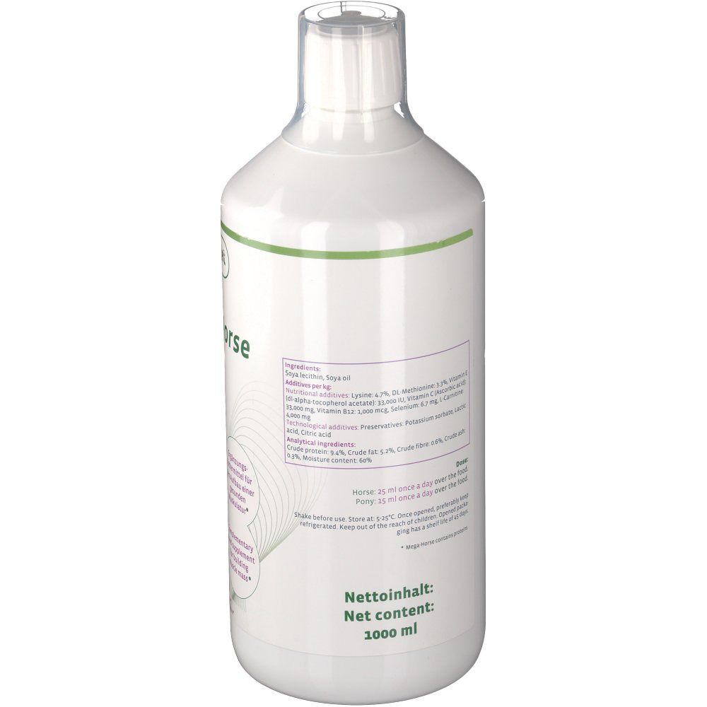 Dos de la bouteille blanche. Étiquette avec ingrédients et informations nutritionnelles. Inscription: Contenu net 1000 ml.