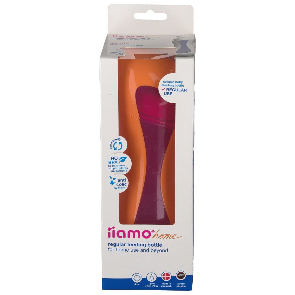 iiamo® home Babyflasche orange/lila 380 ml mit Silikonsauger (0m+)