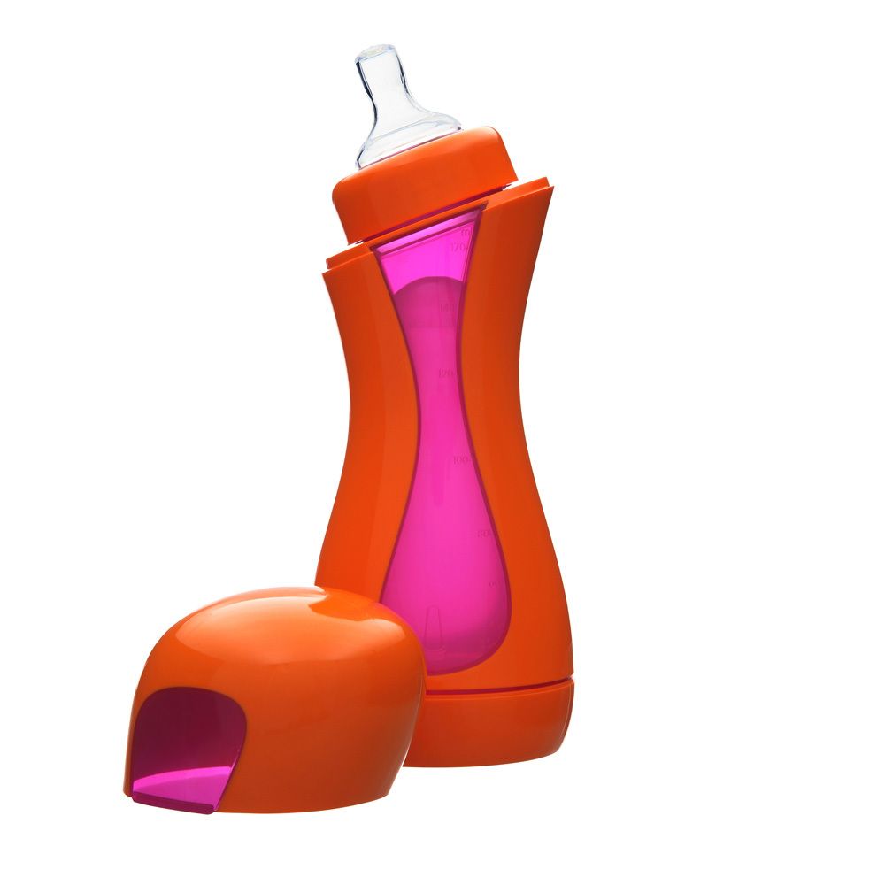 iiamo® go 2-in-1 Babyflasche orange/lila 180 ml mit Silikonsauger (0m+)