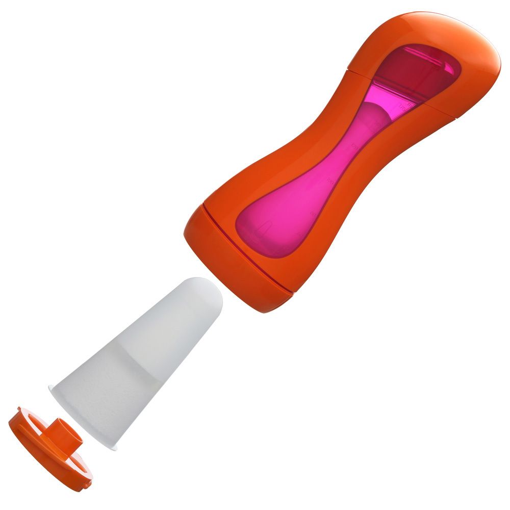 iiamo® go 2-in-1 Babyflasche orange/lila 180 ml mit Silikonsauger (0m+)