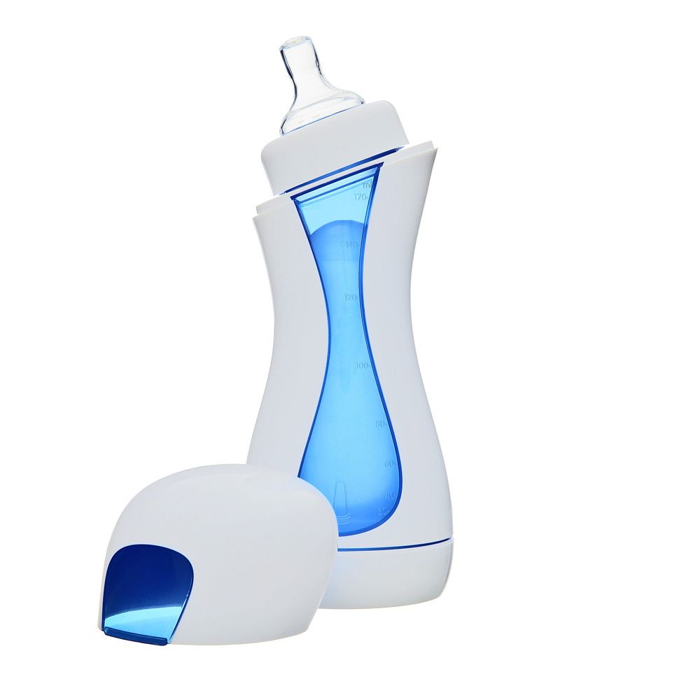 iiamo® go 2-in-1 Babyflasche weiß/blau 180 ml mit Silikonsauger (0m+)