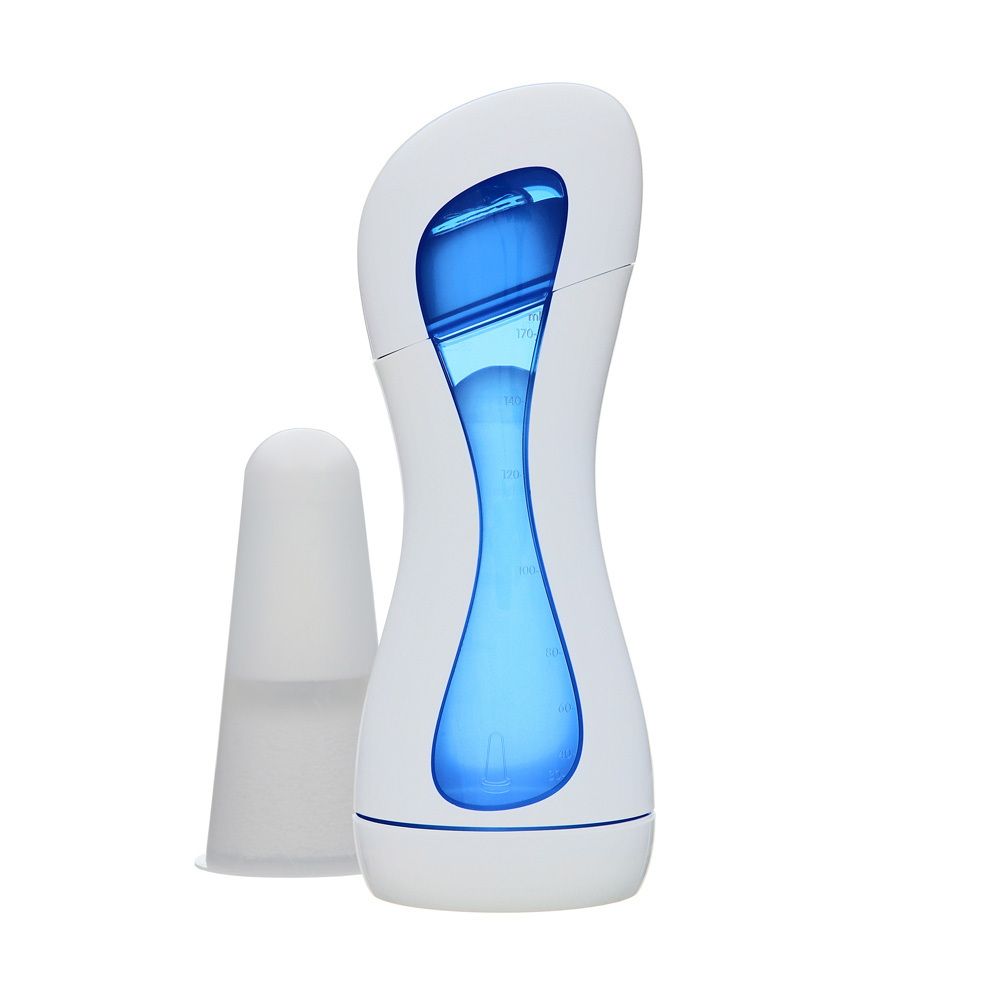 iiamo® go 2-in-1 Babyflasche weiß/blau 180 ml mit Silikonsauger (0m+)