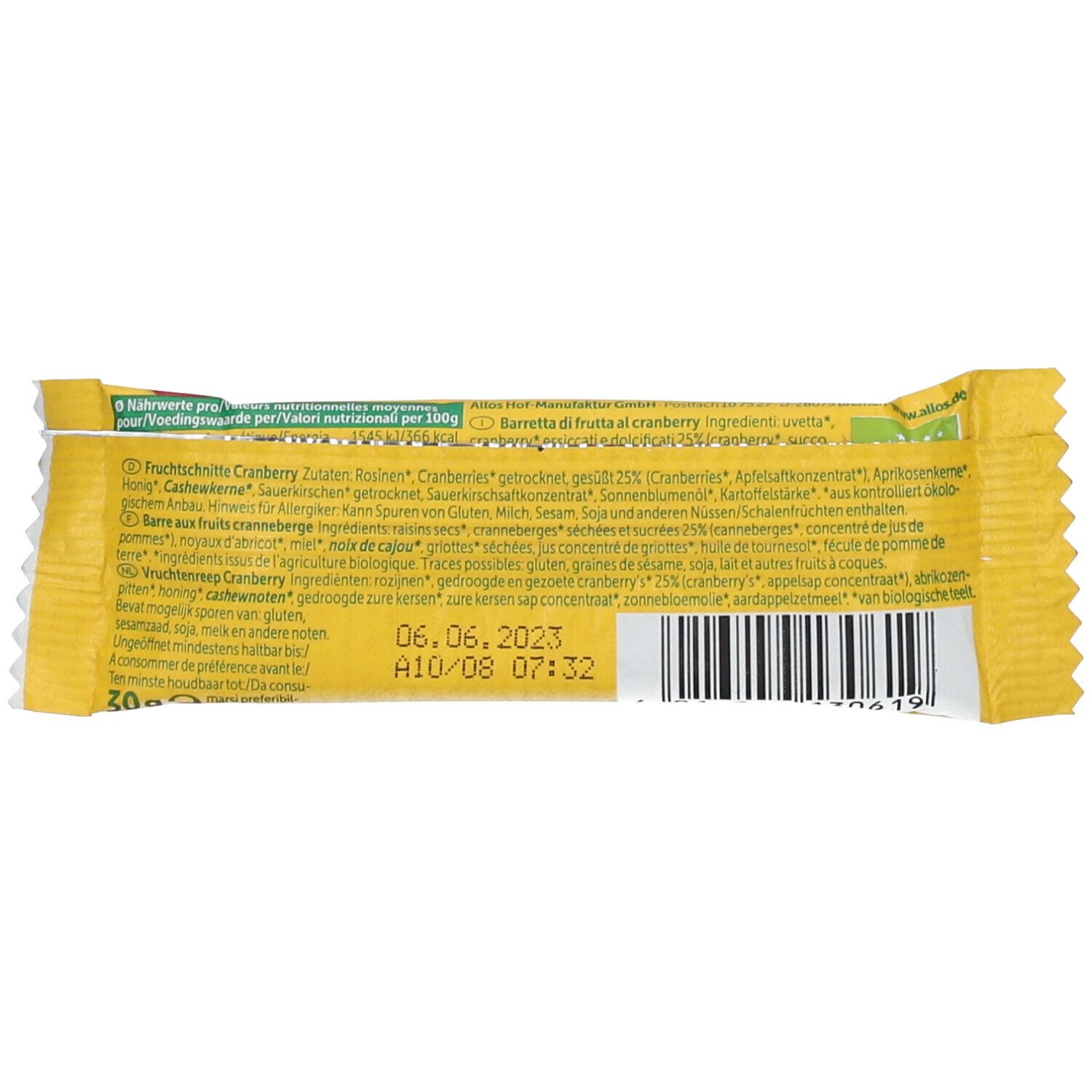 Allos Barres fruitées bio, Cranberry
