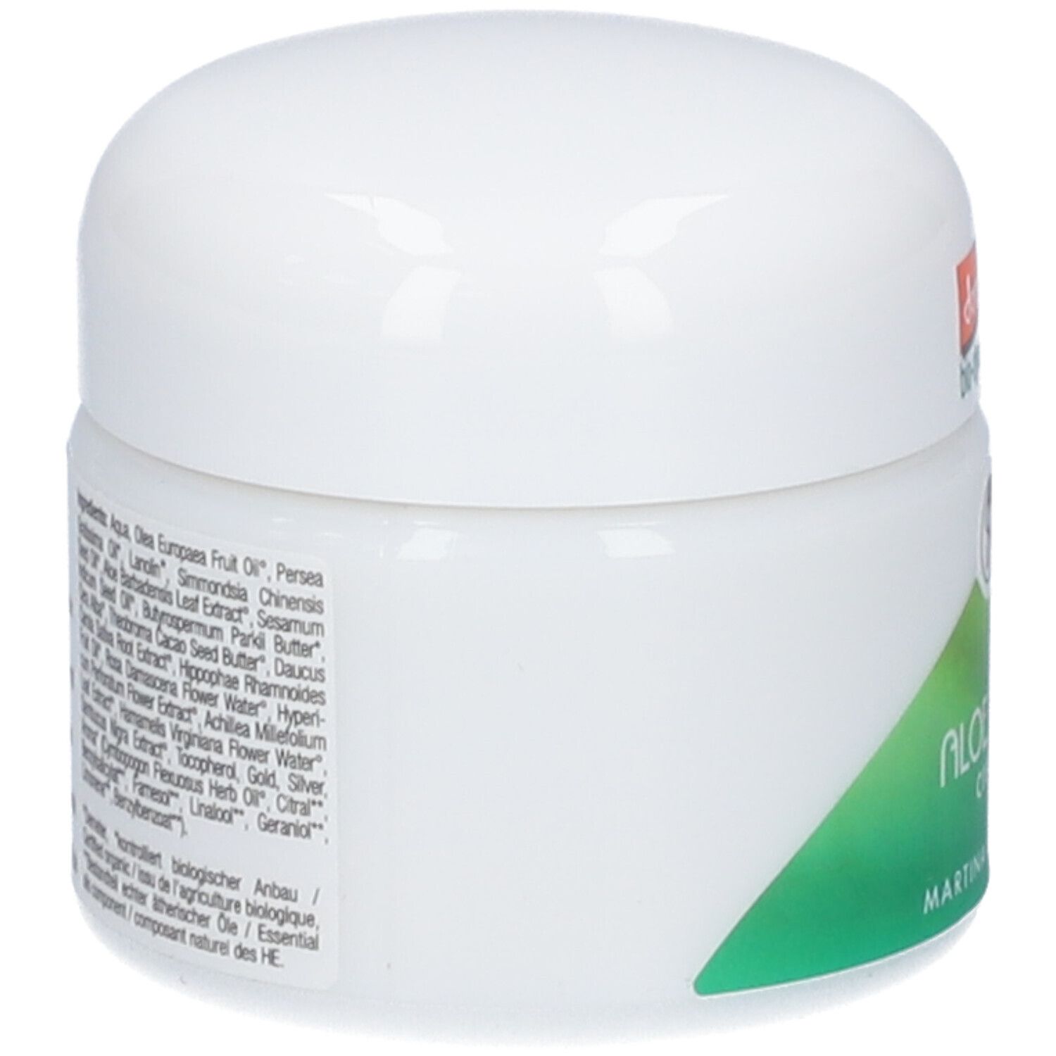 Martina Gebhardt Aloe Vera Cream: Seitenansicht mit Inhaltsstoffliste.