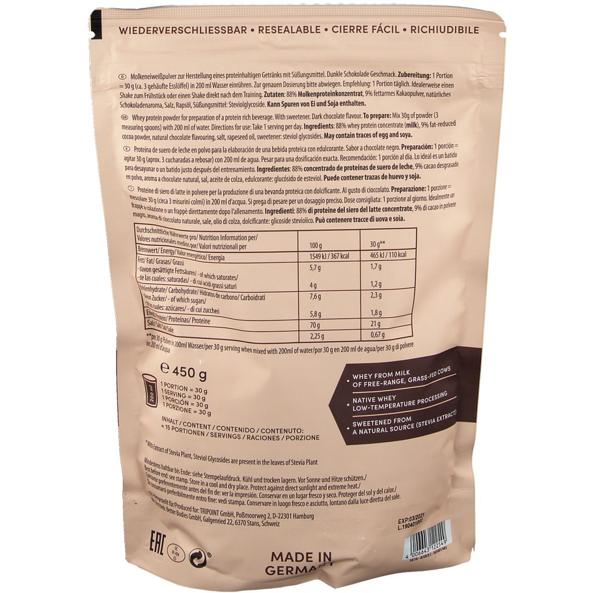 Multipower Whey Protein natural, dark Chocolate