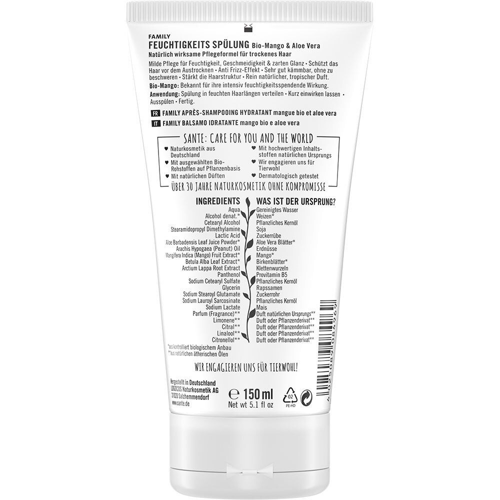 SANTE Naturkosmetik Family  Feuchtigkeits Spülung Bio-Mango & Aloe Vera