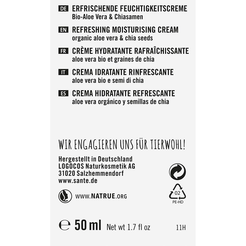 SANTE Naturkosmetik Crème hydratante rafraîchissante Aloe Vera bio & graines de chia