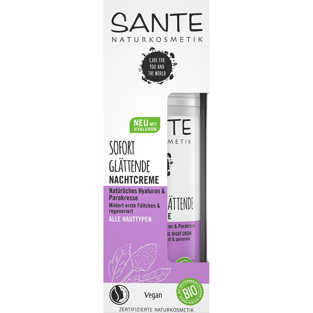 SANTE Naturkosmetik Sofort Glättende Nachtcreme Natürliches Hyaluron & Parakresse
