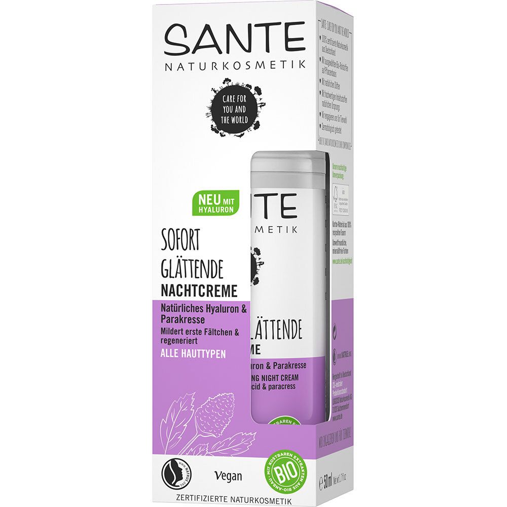 SANTE Naturkosmetik Sofort Glättende Nachtcreme Natürliches Hyaluron & Parakresse
