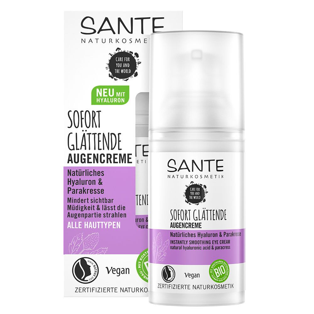 SANTE Naturkosmetik Sofort Glättende Augencreme Natürliches Hyaluron & Parakresse