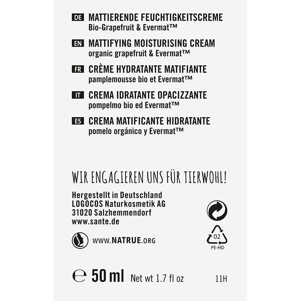 SANTE Naturkosmetik Mattierende Feuchtigkeitscreme Bio-Grapefruit & Evermattm