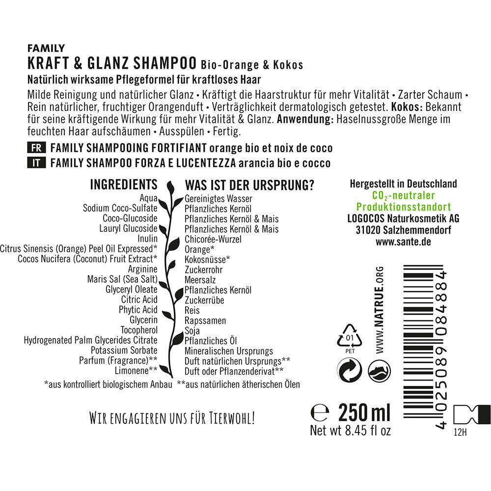 SANTE Naturkosmetik Shampooing Force & Brillance Bio-Orange & Coco