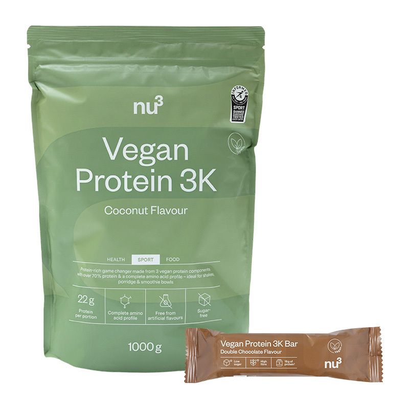 nu3 Vegan Protein 3K Shake Noix de Coco + nu3 Vegan Protein 3K Bar Double Chocolat