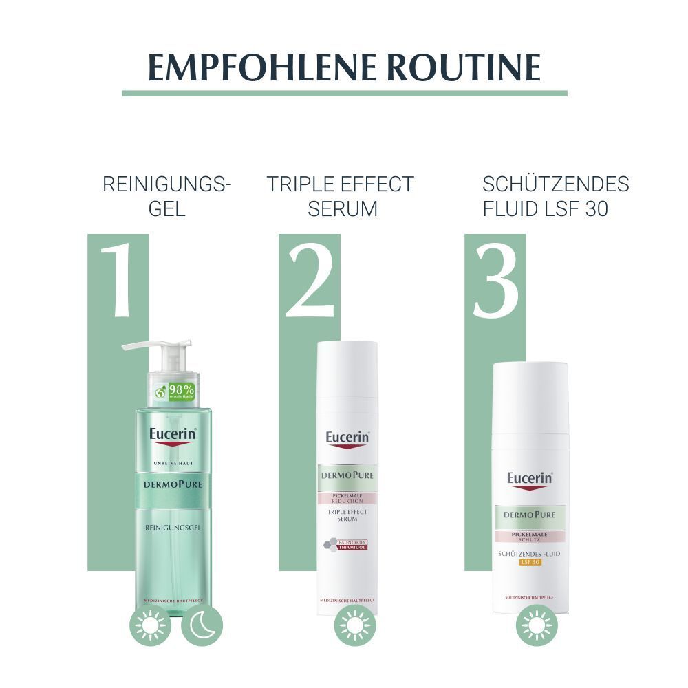 Eucerin® DermoPure Fluide protecteur SPF 30 + DermoPure Gel nettoyant + DermoPure Triple Effect Serum