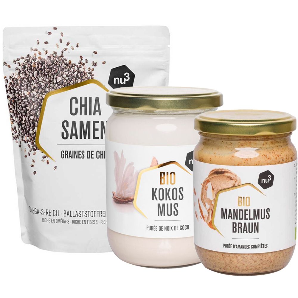 nu3 Graines de chia + Purée d'amandes brune bio + Purée de noix de coco bio