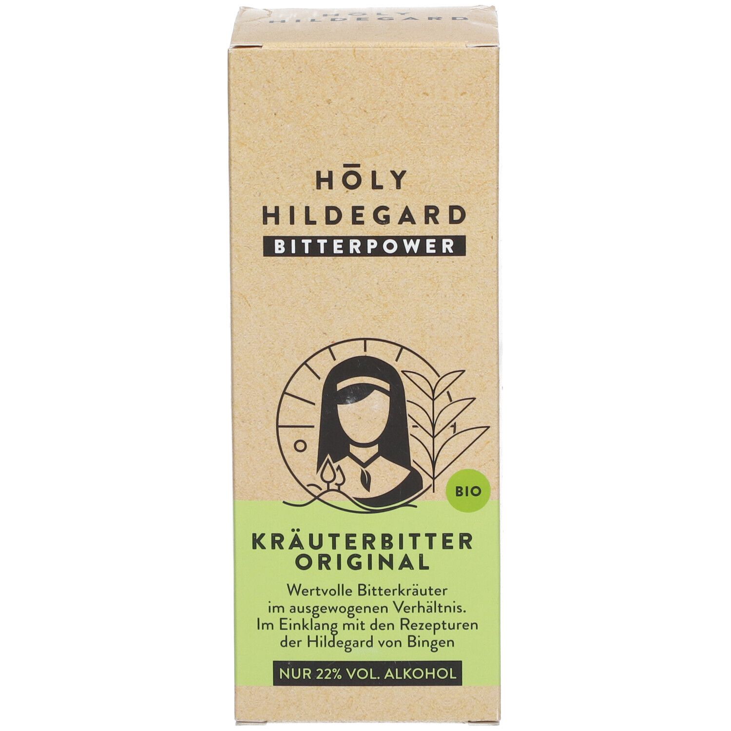 Kartonverpackung mit Text und Logo. BIO-Zertifizierung. Produktname und Logo.