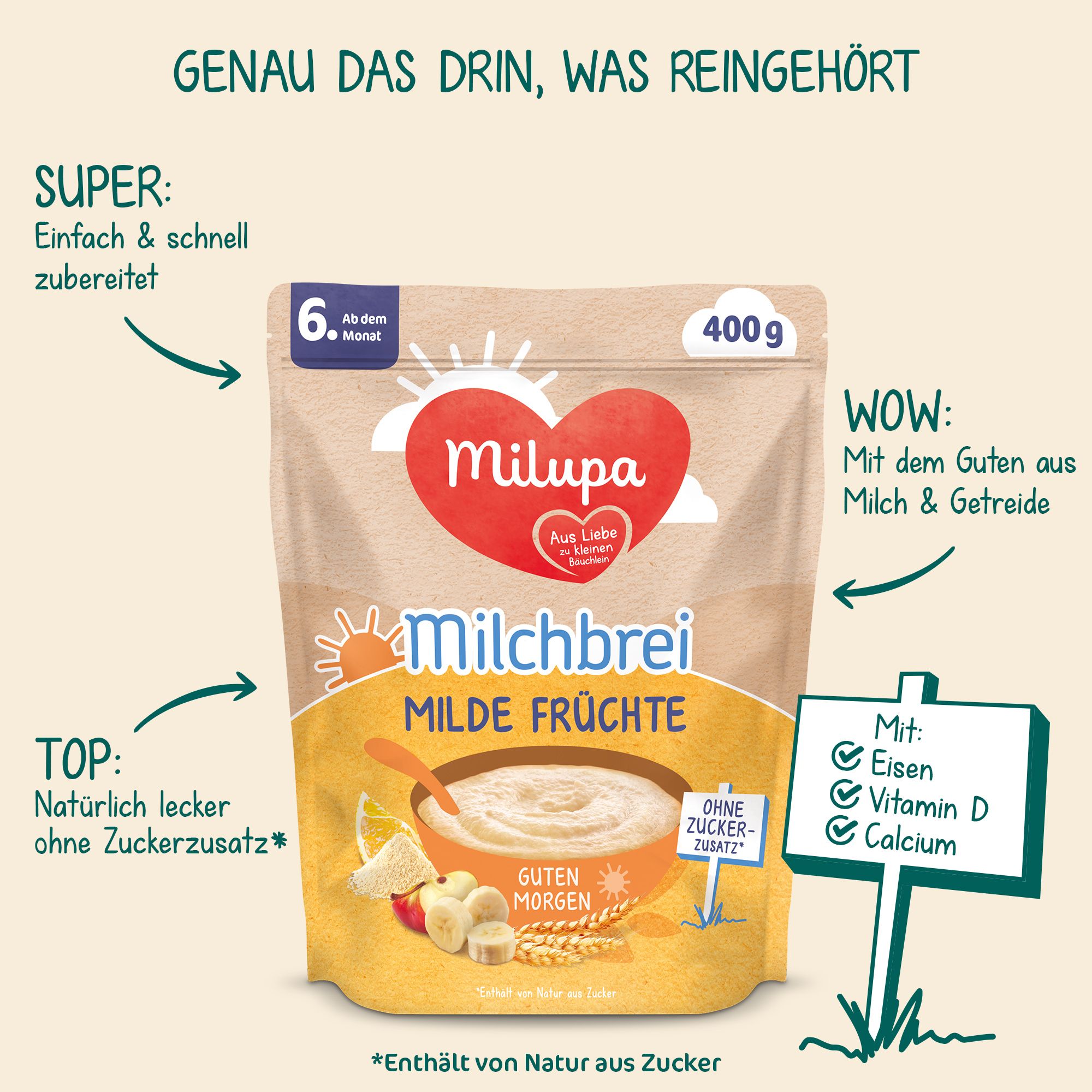 Milupa Guten Morgen Milchbrei Milde Früchte ab dem 6 Monat