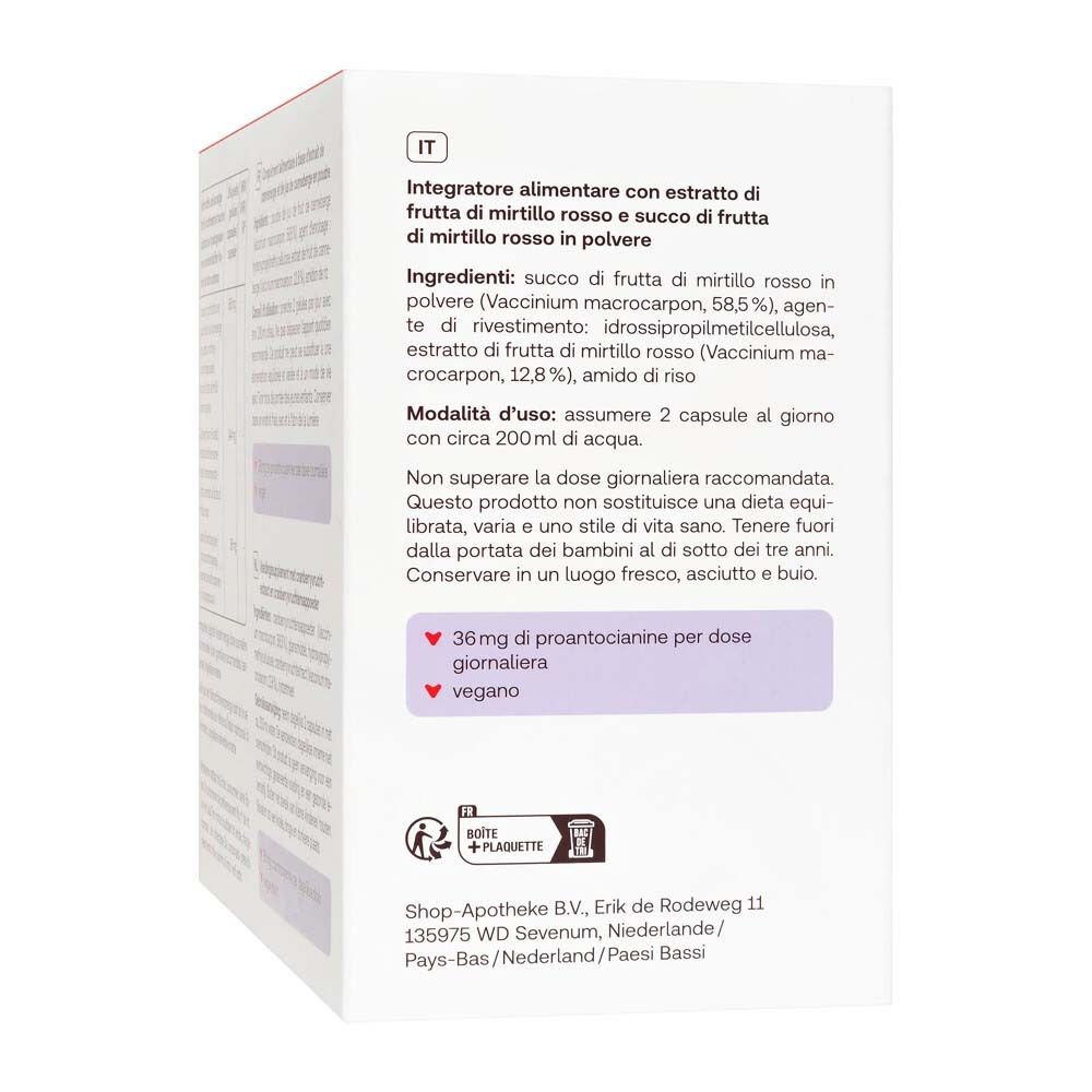Arrière d'un paquet Redcare Fem Cranberry avec informations nutritionnelles et ingrédients.