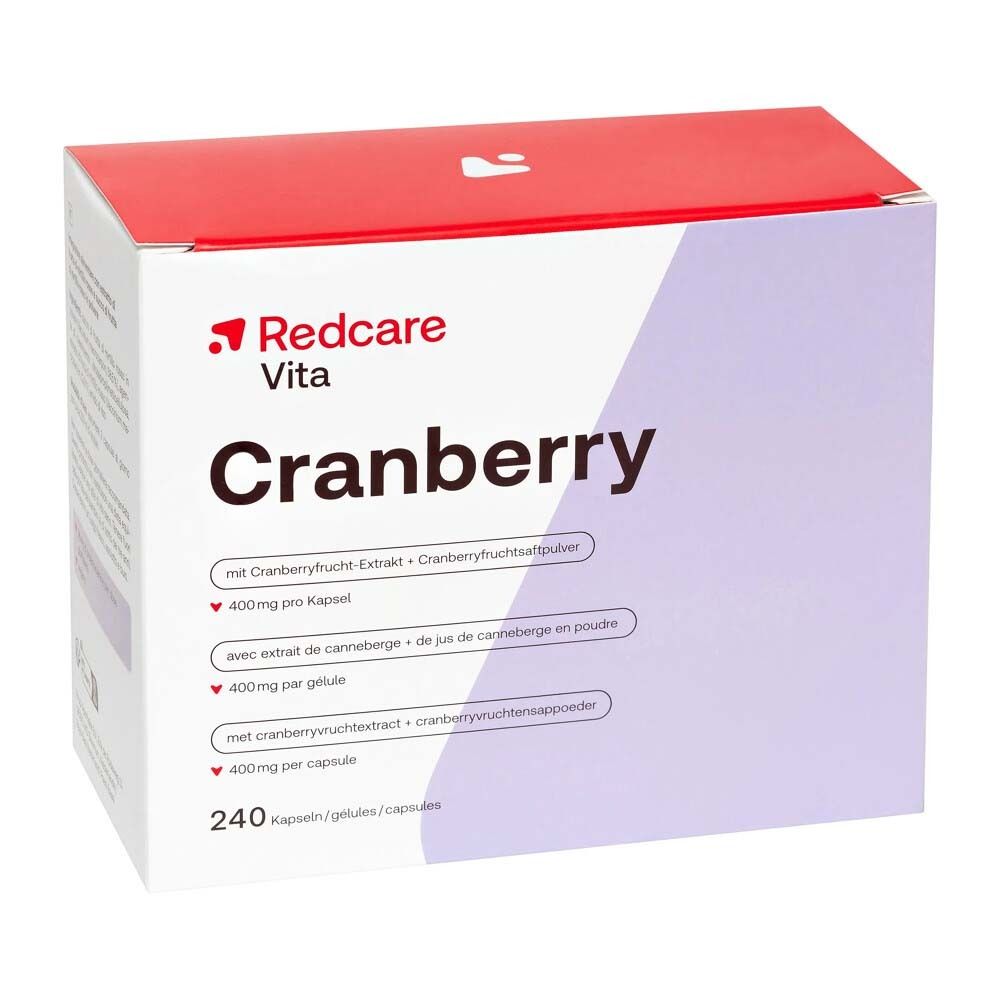 Paquet Redcare Vita Cranberry de 240 gélules, 400mg par gélule.