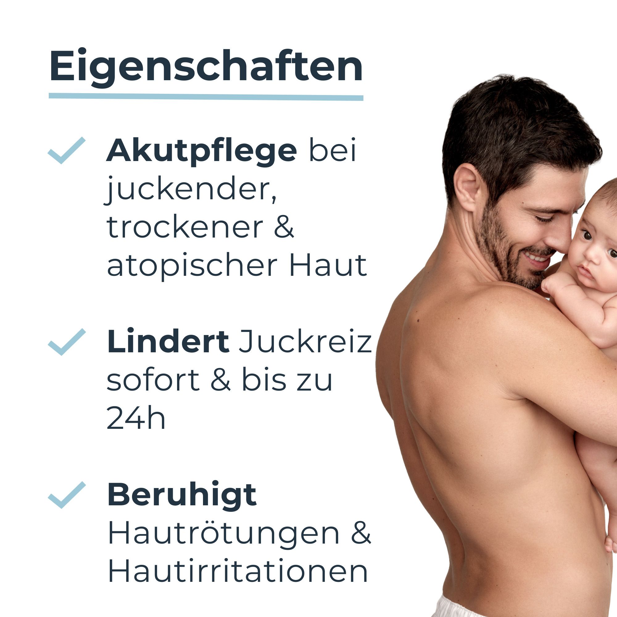 Texte : Propriétés. Soin aigu pour peau qui démange, sèche et atopique. Soulage les démangeaisons. Apaise les rougeurs.