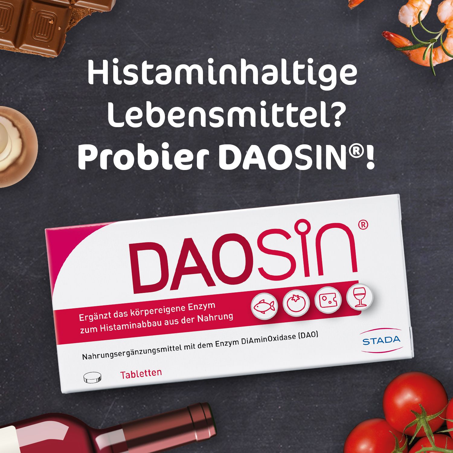 DAOSiN® Tabletten zur Ergänzung des körpereigenen DAO-Enzyms zum Histaminabbau aus der Nahrung