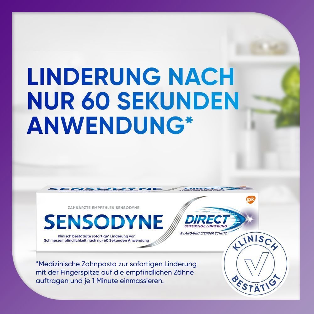 Sensodyne Direct Zahnpasta sofortige Linderung, schmerzempfindlicher Zähne