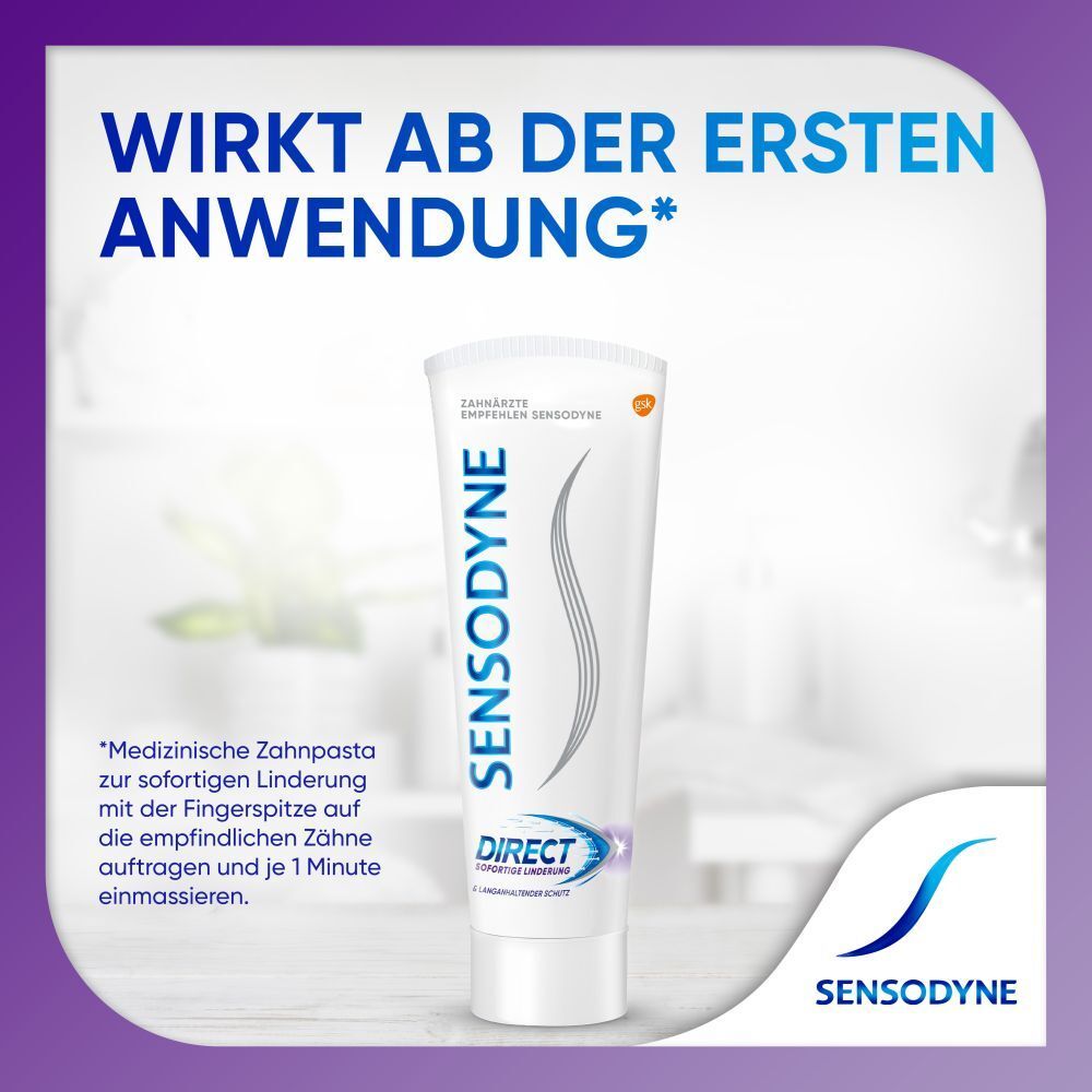 Sensodyne Direct Zahnpasta sofortige Linderung, schmerzempfindlicher Zähne