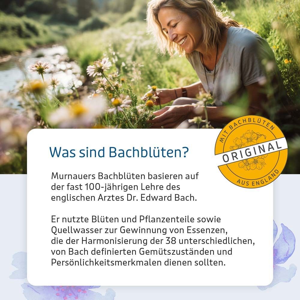 Frau in der Natur. Text: Was sind Bachblüten? Murnauers Bachblüten basieren auf der Lehre von Dr. Edward Bach.