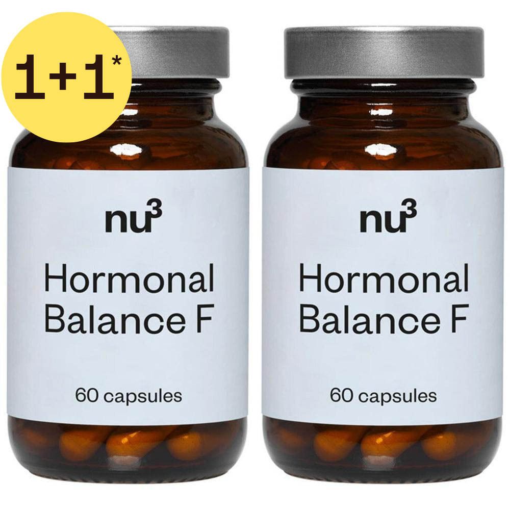 Zwei Flaschen nu³ Hormonal Balance F mit je 60 Kapseln.