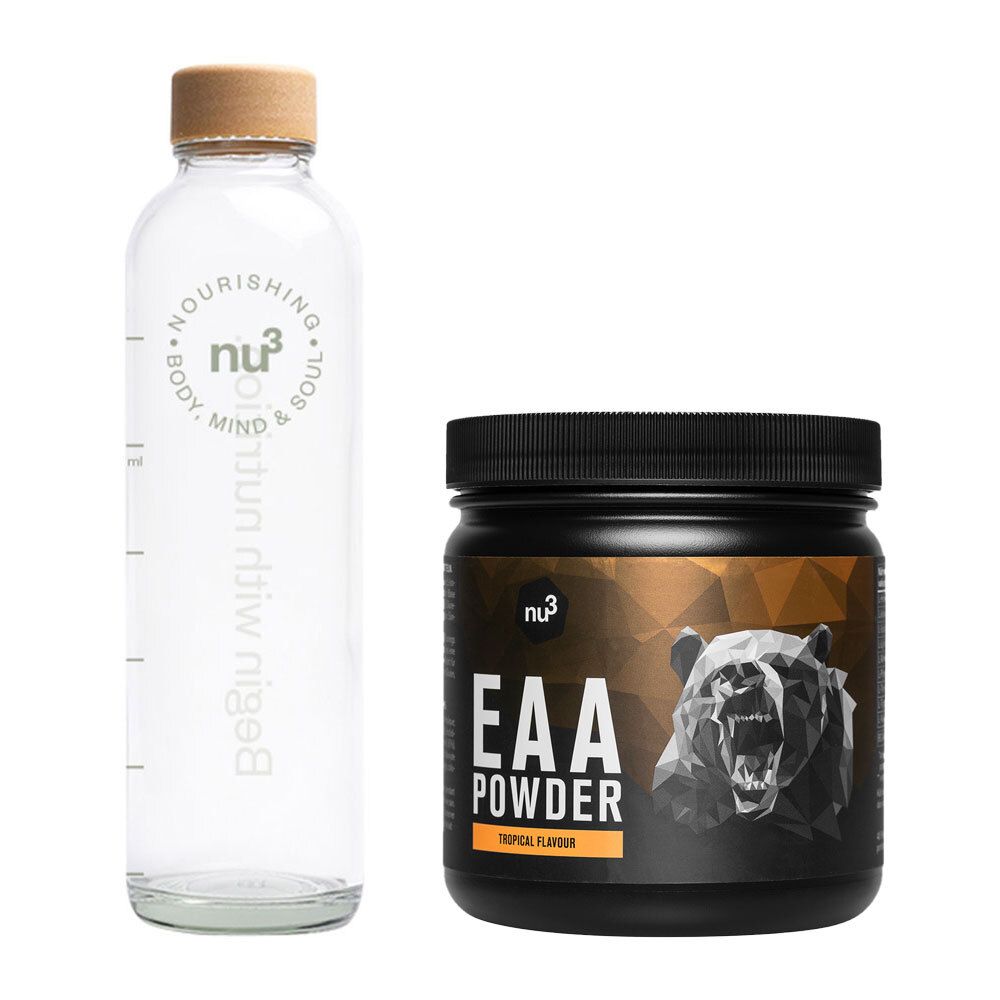 nu3 bouteille d'eau  + nu3 Poudre EAA Tropical