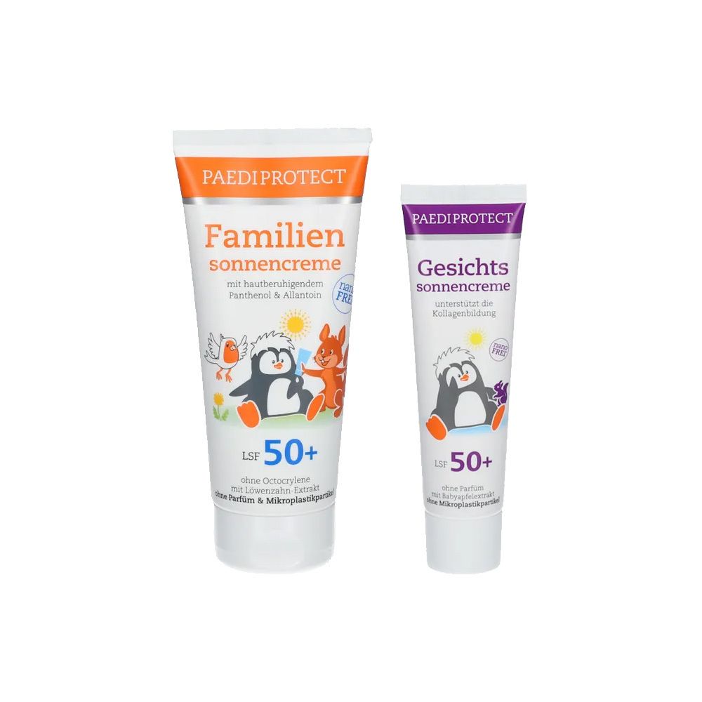 PAEDIPROTECT Familiensonnencreme + PAEDIPROTECT Gesichtssonnencreme: product photo