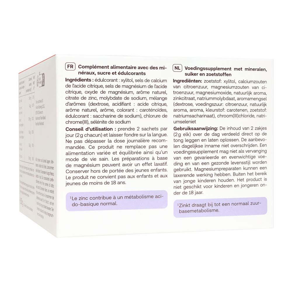 Dos de l'emballage Redcare Basische Mineralstoffe Direkt. Texte en français et néerlandais.