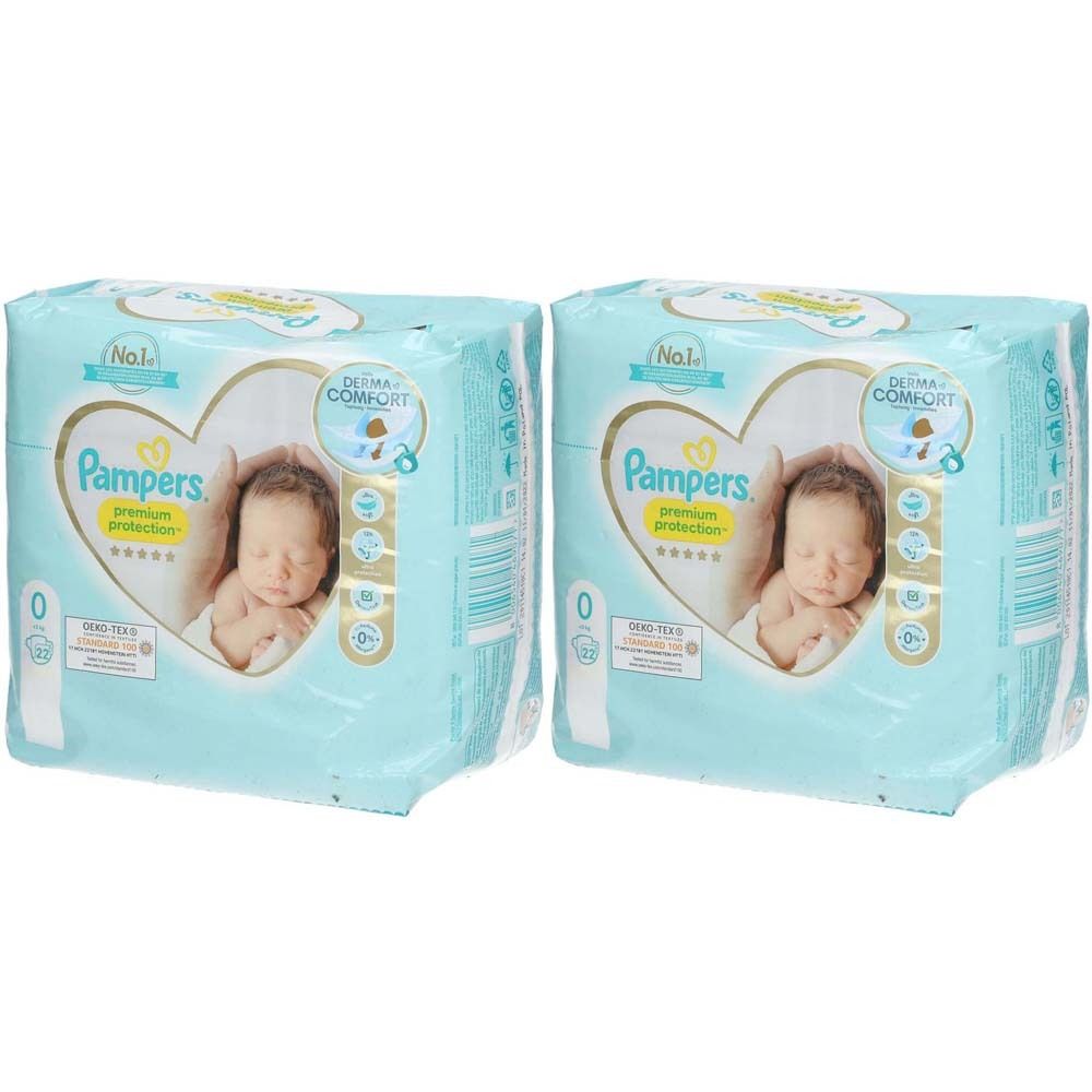 Zwei Packungen Windeln. Auf der Verpackung ist ein Baby abgebildet. Der Markenname Pampers ist sichtbar.