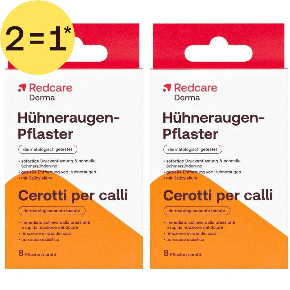 Deux paquets de pansements cors Redcare, 8 par paquet. Avec acide salicylique.