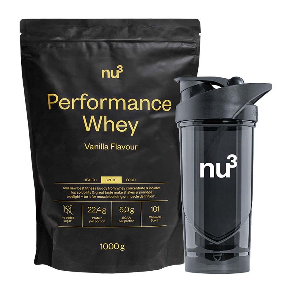 nu3 Performance Whey, Vanille - Proteinpulver + nu3 Shaker Schwarz