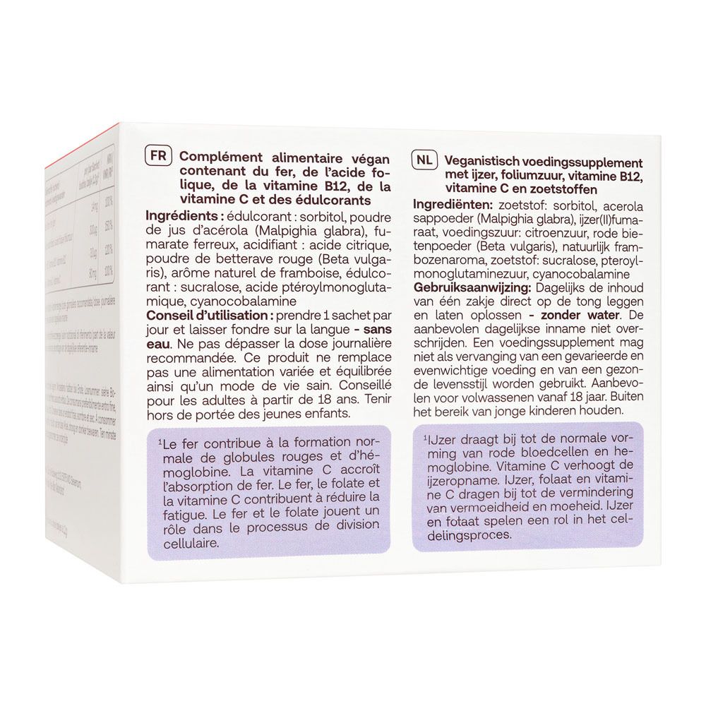 Rückseite der Packung Redcare Vita Eisen Plus Direkt. Gebrauchsanweisung.