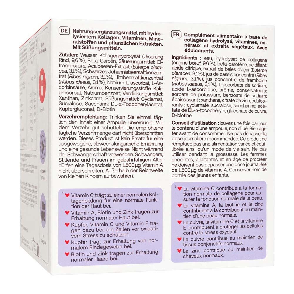 Infographie. Contient des informations nutritionnelles et des informations sur les ingrédients. Image d'une femme avec la peau.