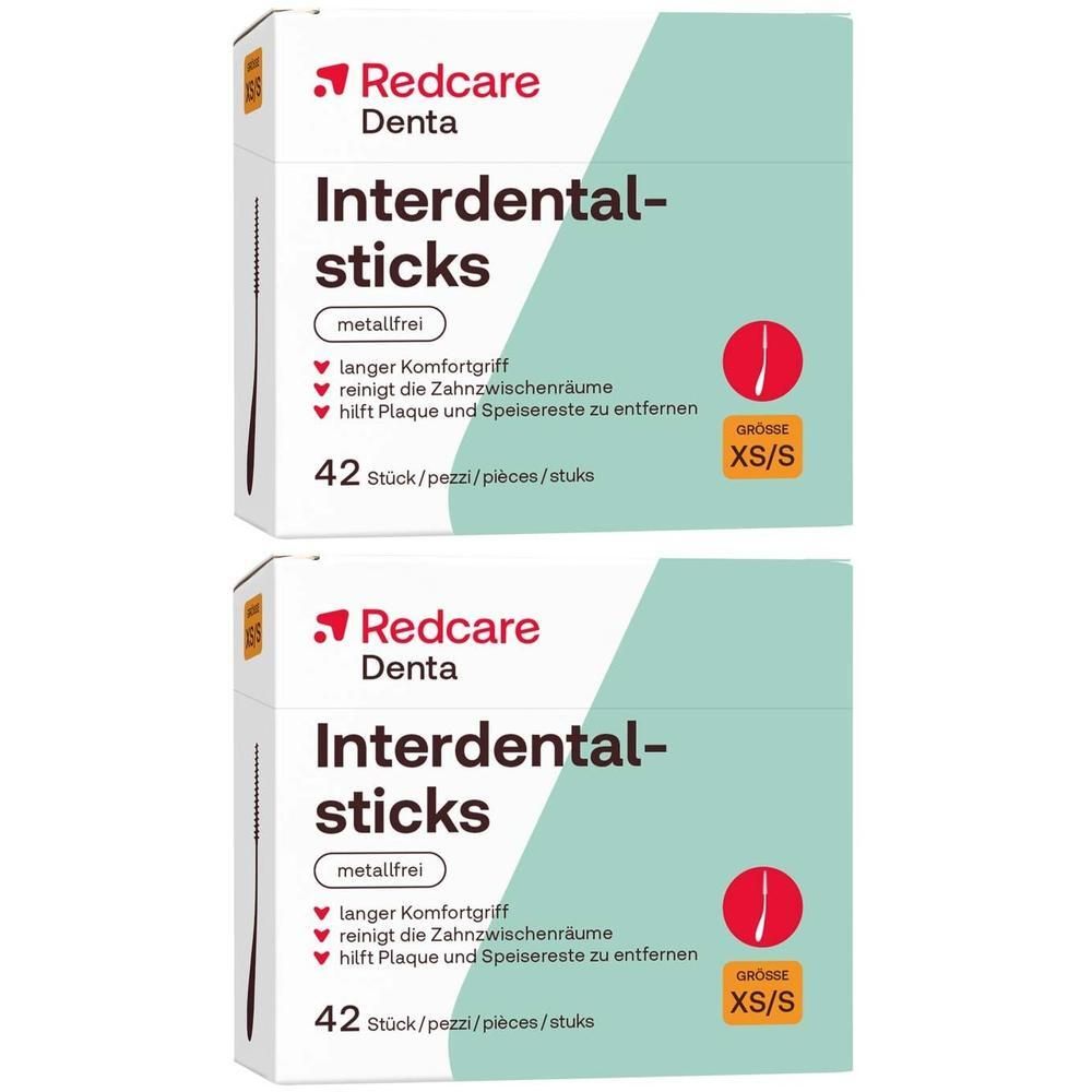 Deux paquets de bâtonnets interdentaires Redcare, sans métal, XS/S, 42 pièces par paquet.