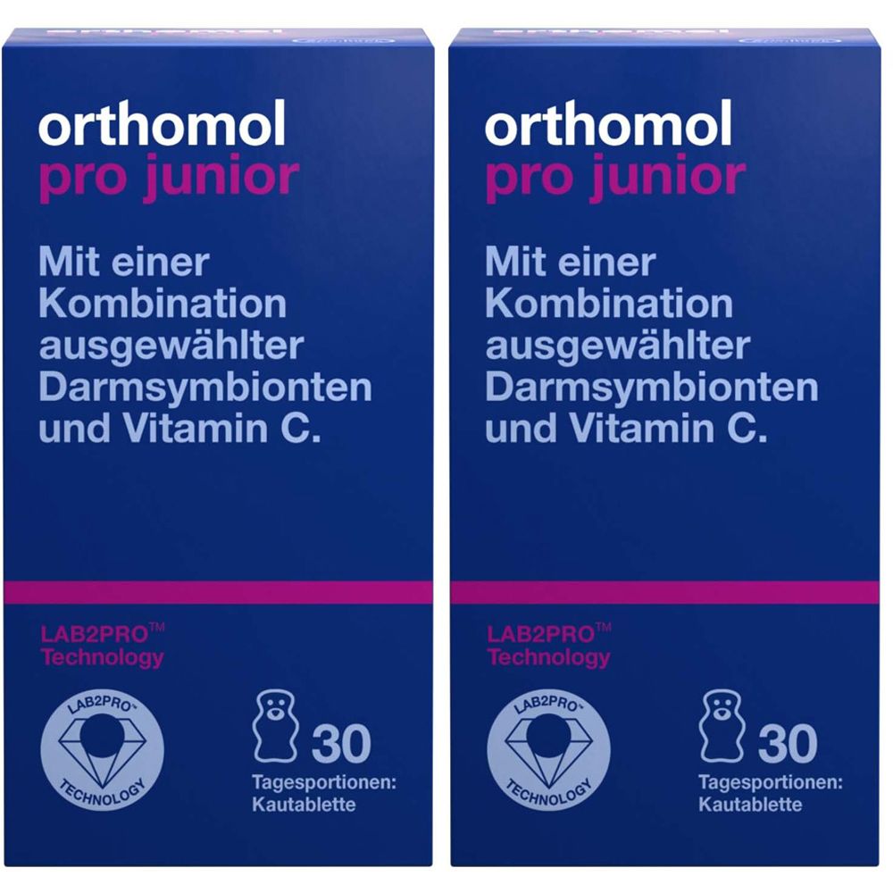 Orthomol Pro junior - enthält eine Kombination ausgewählter Darmsymbionten und Vitamin C - Kautabletten