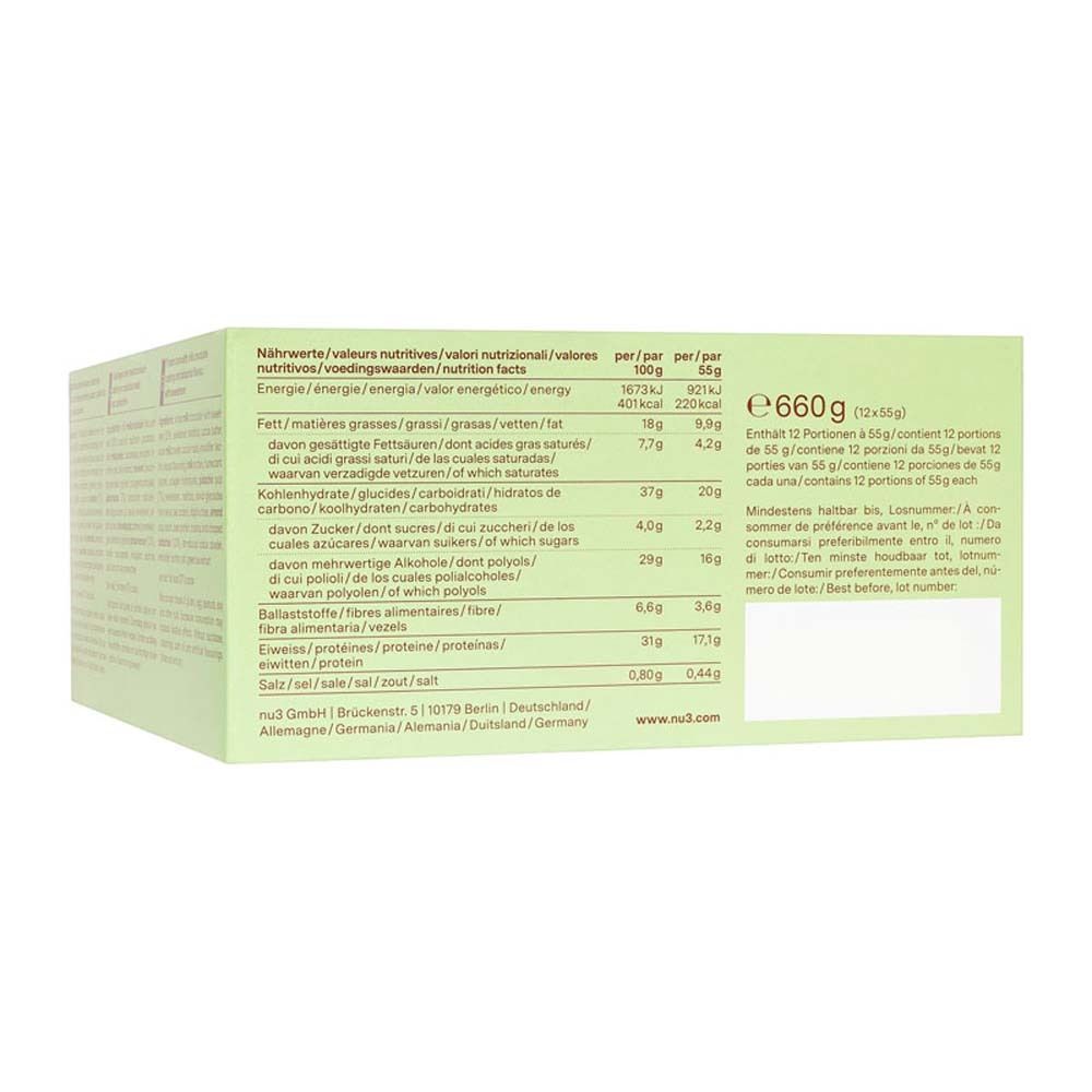 Rückseite der Verpackung mit Nährwertangaben pro 100g und pro Portion. Gesamtgewicht 660g.