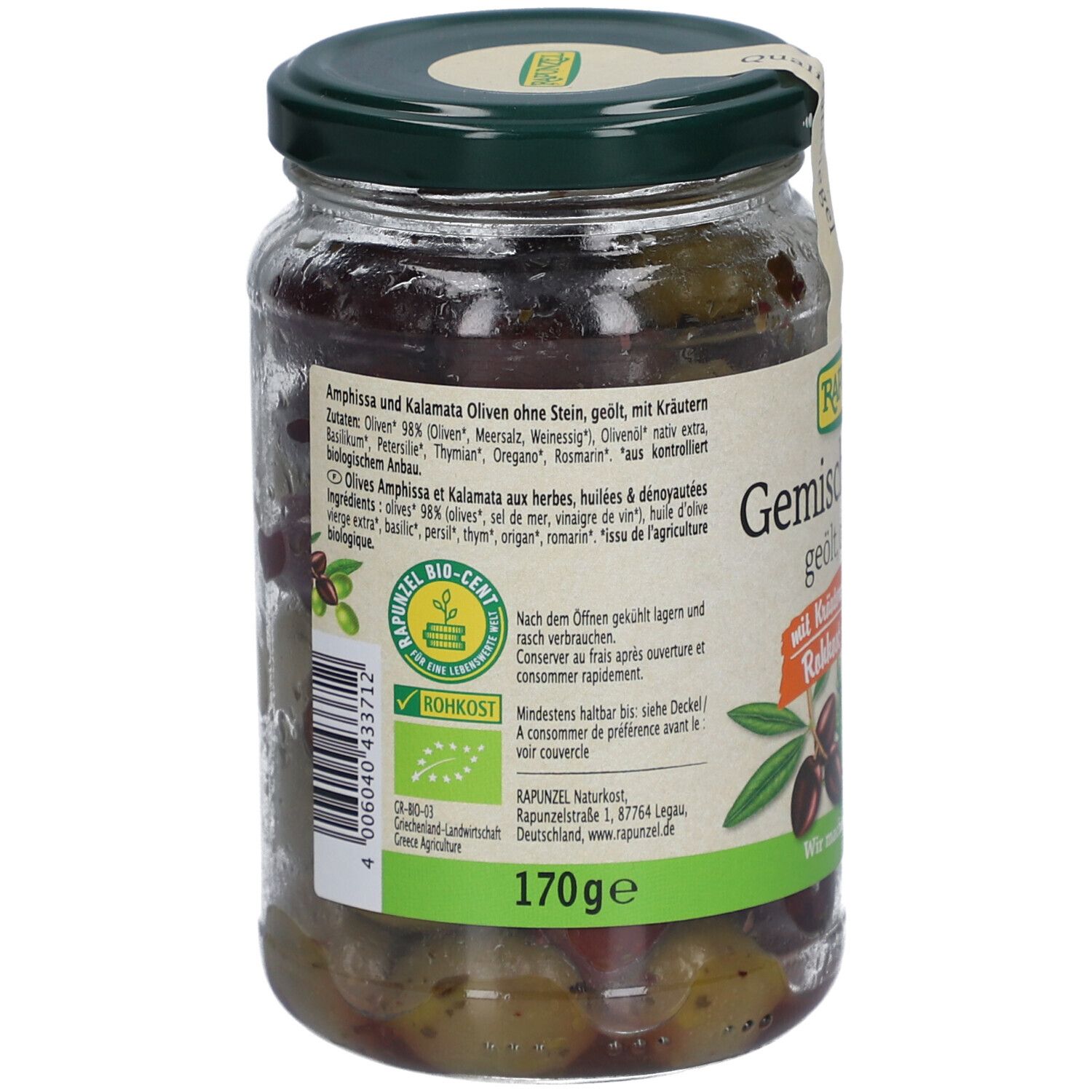 RAPUNZEL Olives mélangées aux herbes, dénoyautées et huilées