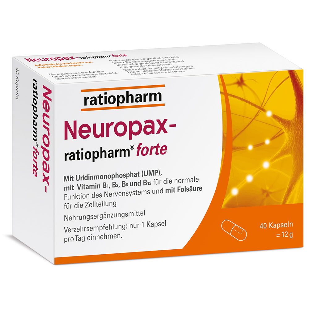 Neuropax-ratiopharm forte avec uridine monophosphate (UMP), vitamine B12 et acide folique pour soutenir la régénération nerveuse