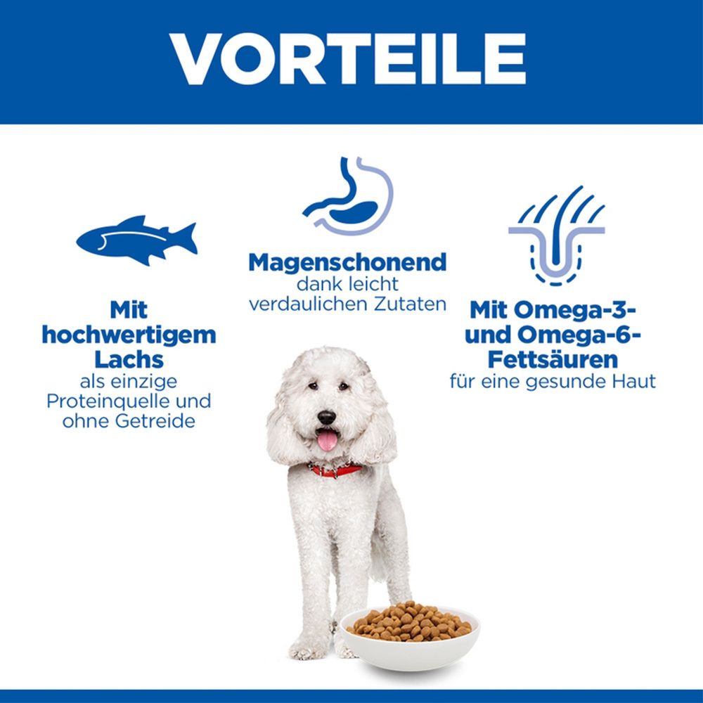 Avantages de la nourriture pour chiens. Poisson, estomac, peau. Avec saumon de haute qualité, doux pour l'estomac, avec oméga-3 et 6.