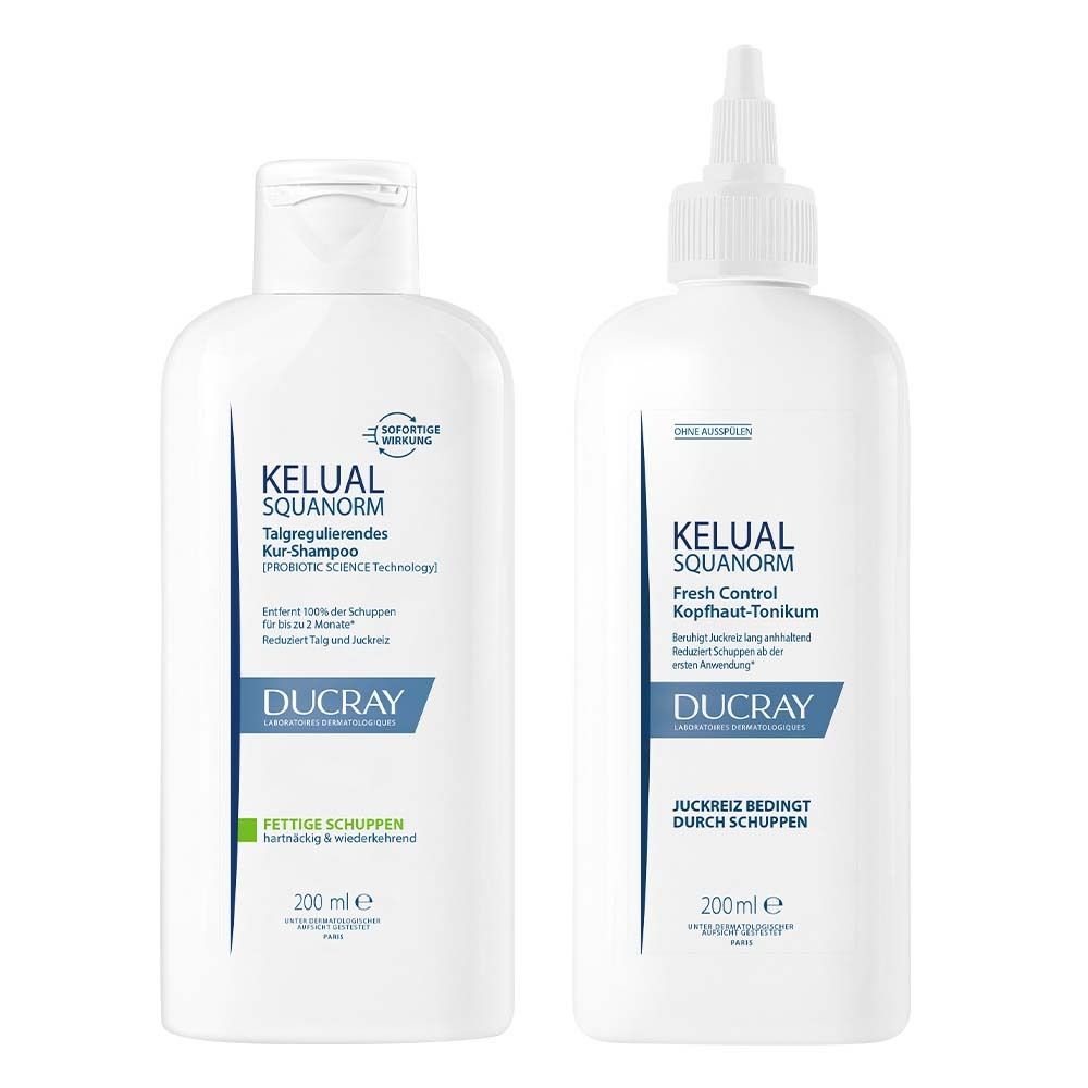 DUCRAY KELUAL SQUANORM tonique cuir chevelu + Ducray KELUAL SQUANORM shampooing pellicules grasses