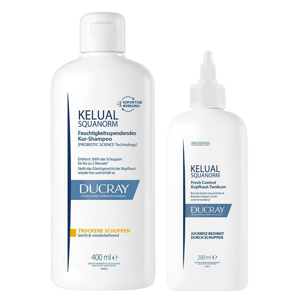 DUCRAY KELUAL SQUANORM tonique cuir chevelu + DUCRAY KELUAL SQUANORM shampooing pellicules sèches