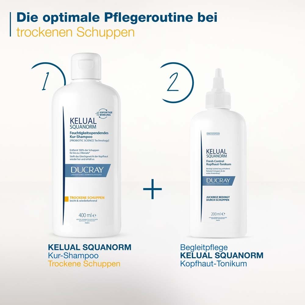 DUCRAY KELUAL SQUANORM tonique cuir chevelu + DUCRAY KELUAL SQUANORM shampooing pellicules sèches