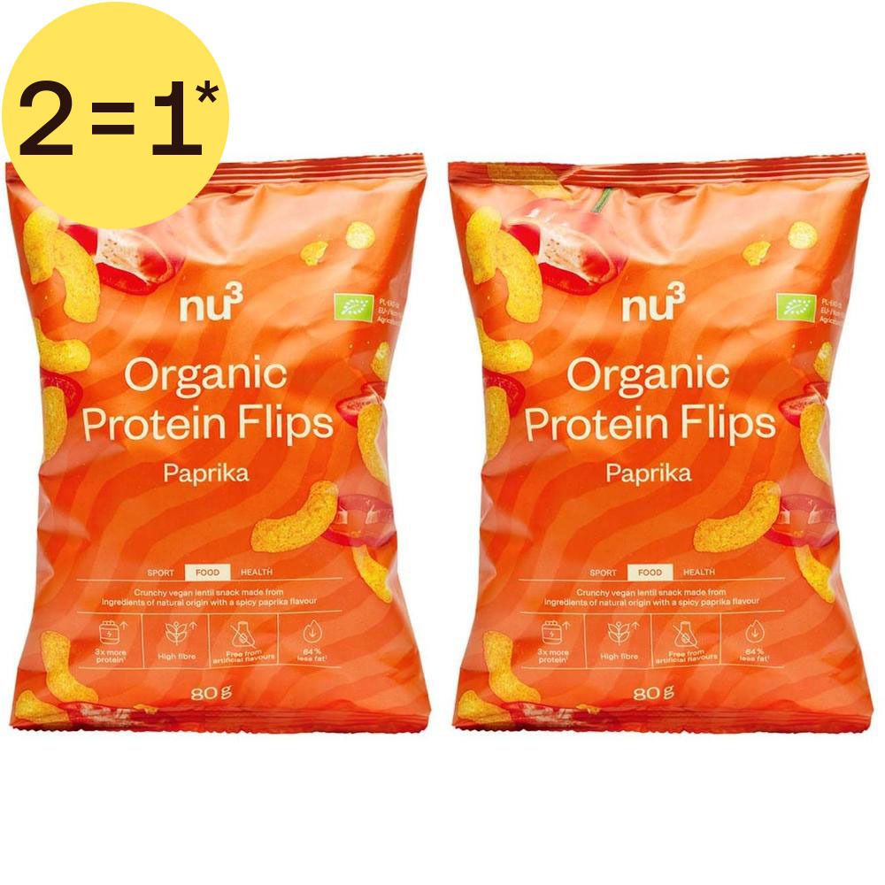 Deux paquets de nu3 Protein Flips Bio, Paprika avec promotion "2=1".