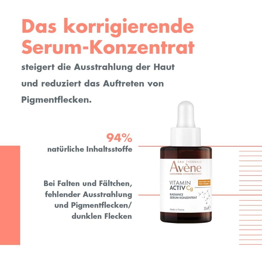 Sérum en flacon brun avec pipette. Texte: Le concentré de sérum correcteur. Avec logo. Texte: 94% d'ingrédients naturels.